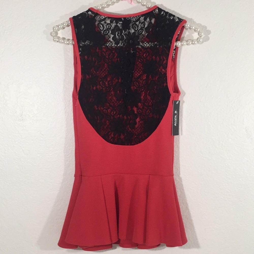 Allen Schwartz red black lace peplum sexy blouse - Picture 4 of 6